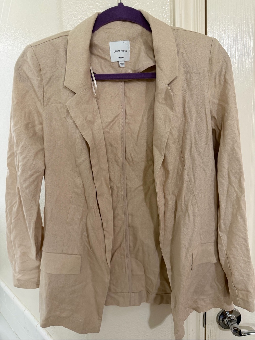 Love Tree Beige Open Blazer with Notched Lapel